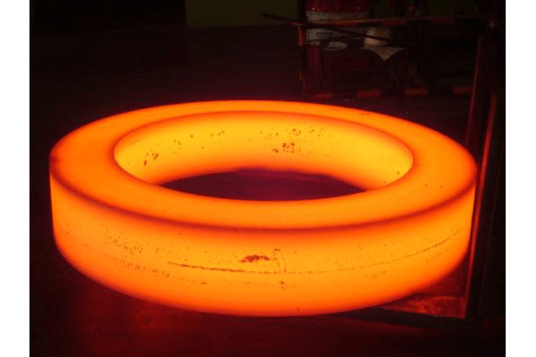 A seamless rolled ring, hot glowing